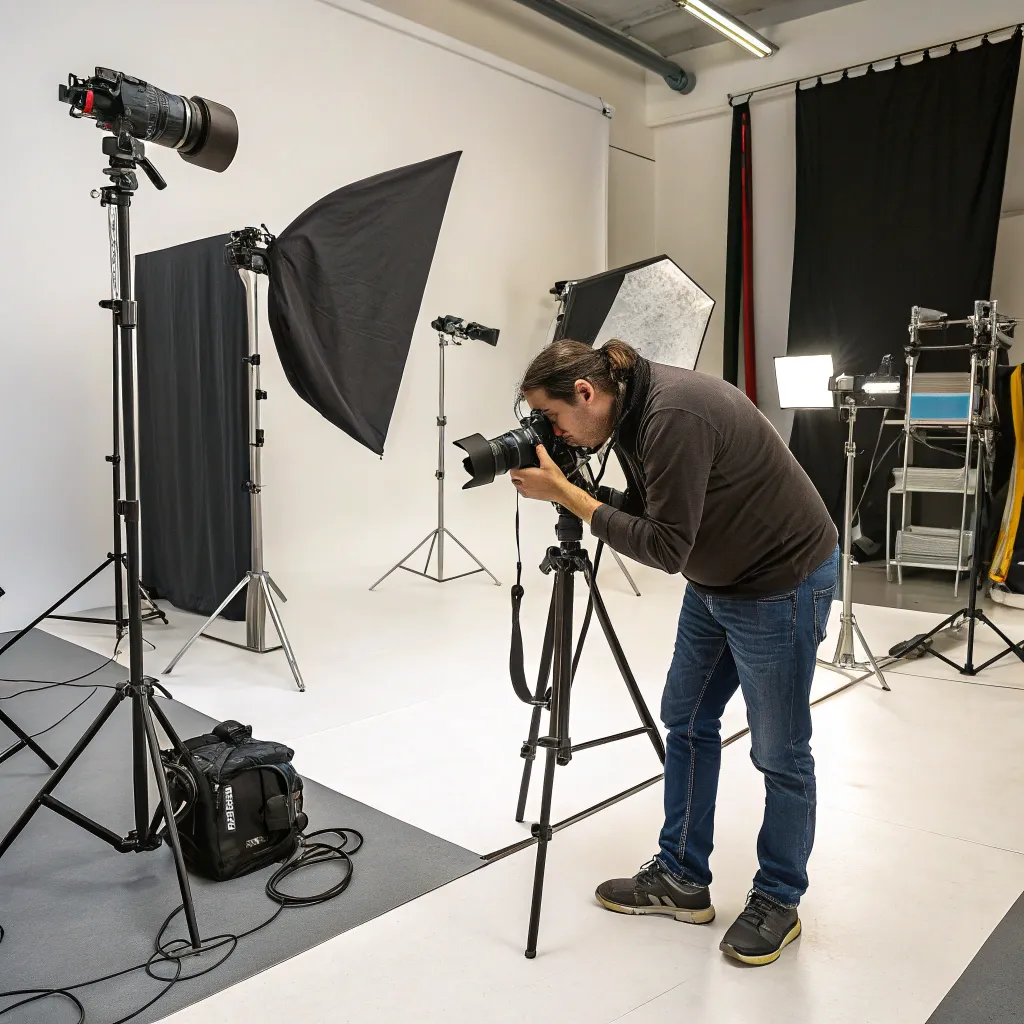Professional photographer at work in studio setting